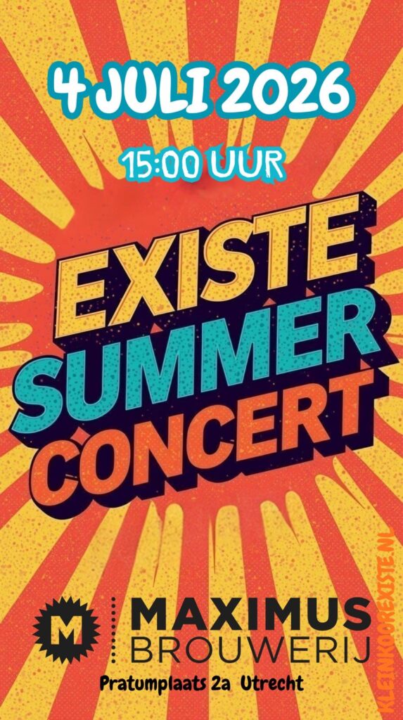 Uitnodiging voor het Existe Zomerconcert 2026 op 4 juli 20206 bij Maximus Brouwerij op Pratumplaats 2a in Utrecht